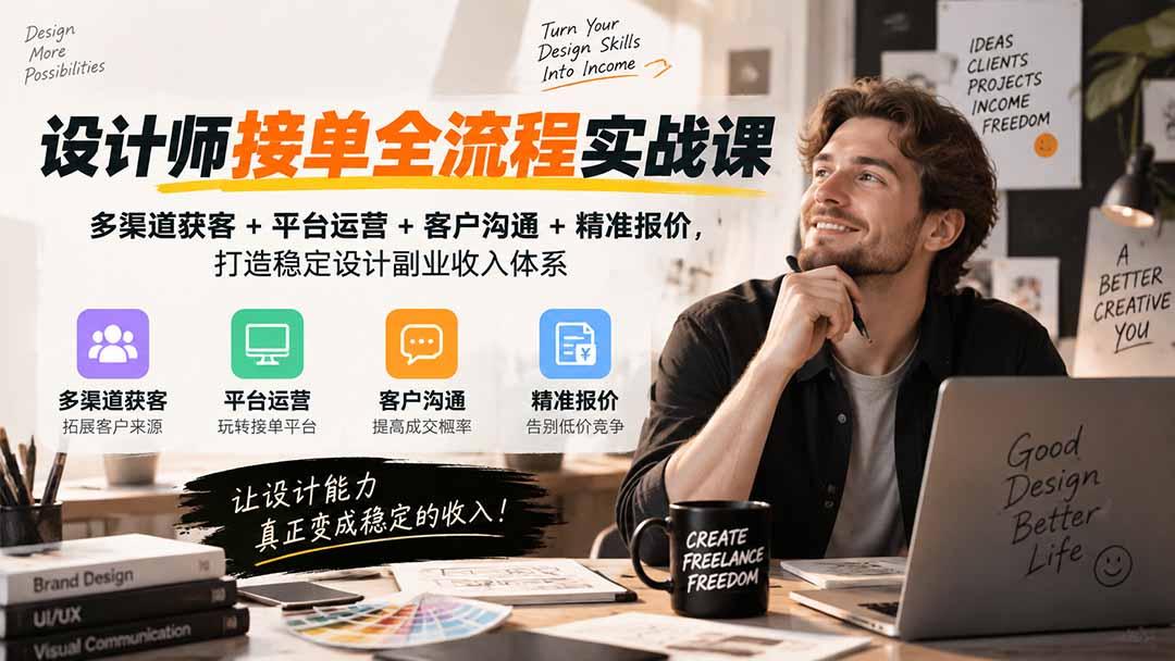 设计师接单全流程实战课-无水印｜多渠道获客+平台运营+客户沟通+精准报价，打造稳定设计副业收入体系-御文网