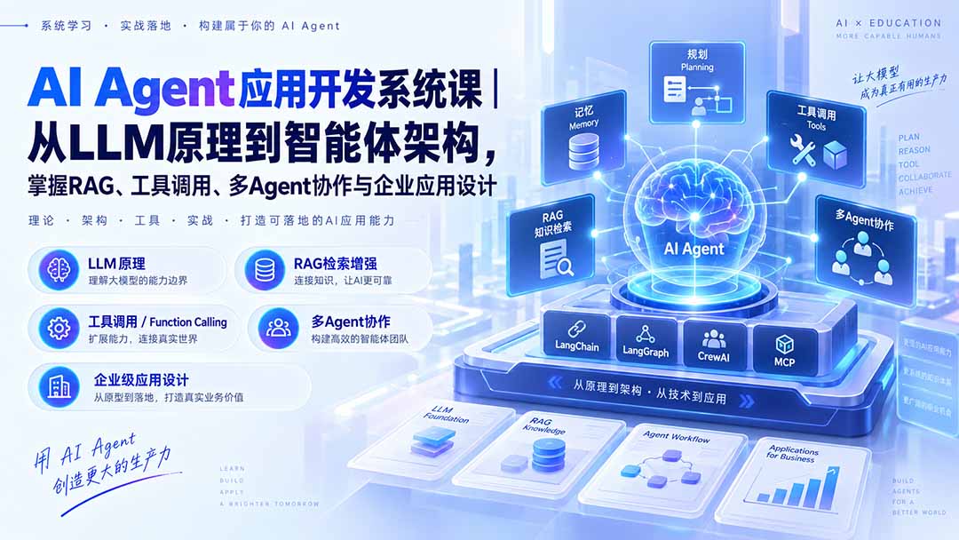 AI Agent应用开发系统课-179节|从LLM原理到智能体架构,掌握RAG、工具调用、多Agent协作与企业应用设计-御文网