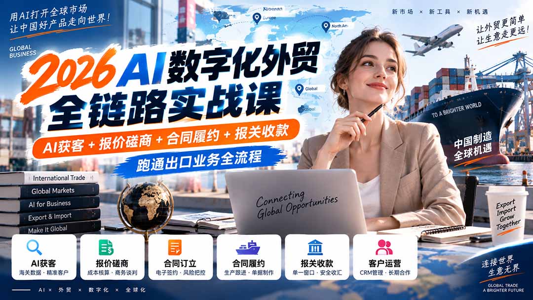 2026AI数字化外贸全链路实战课:AI获客+报价磋商+合同履约+报关收款,跑通出口业务全流程-御文网