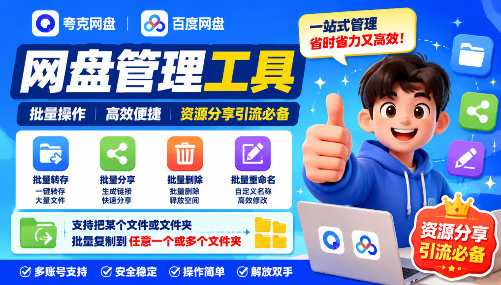 夸克网盘批量文件重命名,批量转存、批量分享、批量复制,内置AI功能-御文网