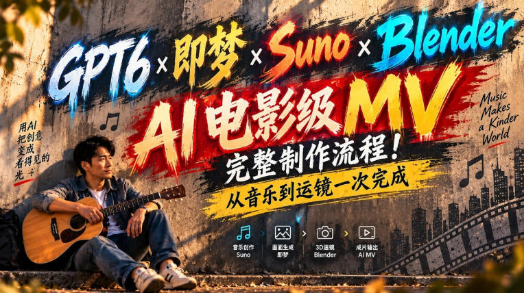 GPT6×即梦×Suno×Blender|AI电影级MV完整制作流程!从音乐到运镜一次完成!-御文网