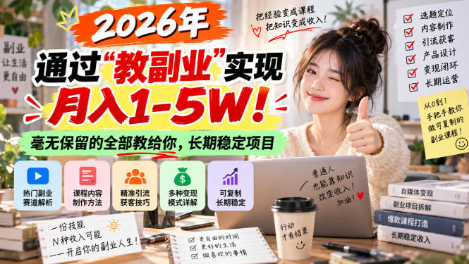 2026年通过“教副业”实现月入1-5W！毫无保留的全部教给你，长期稳定项目【揭秘】-御文网