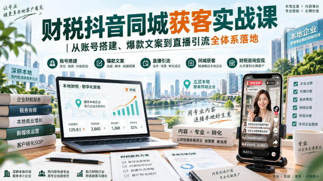 财税抖音同城获客实战课｜从账号搭建、爆款文案到直播引流全体系落地-御文网