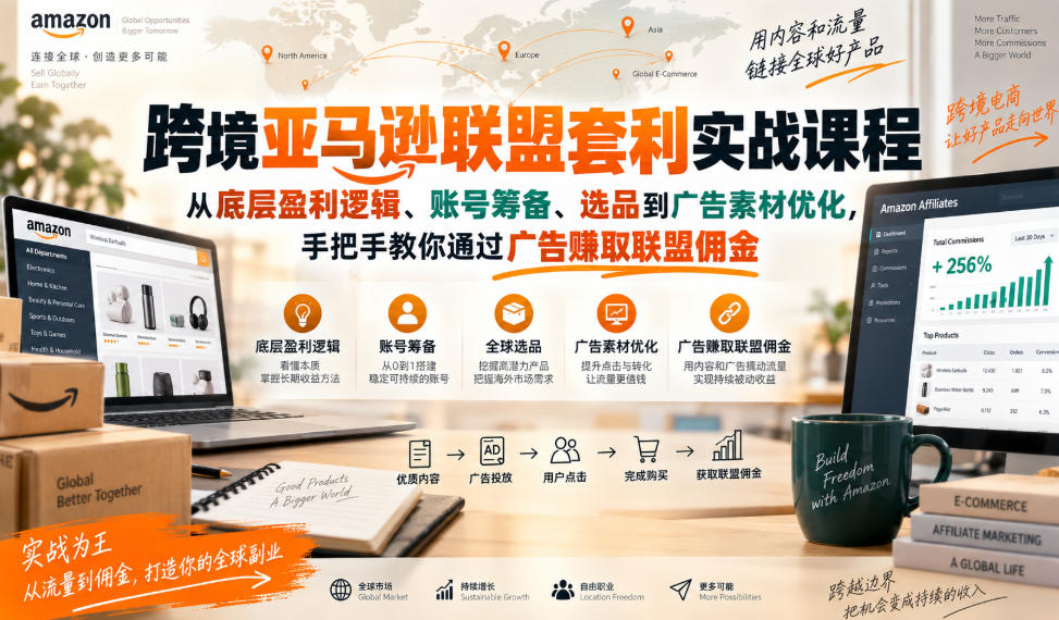 跨境亚马逊联盟套利实战课程,从底层盈利逻辑、账号筹备、选品到广告素材优化,手把手教你通过广告賺取联盟佣金-御文网