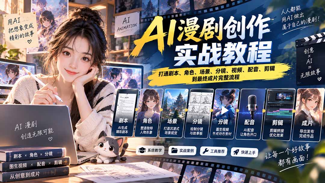 2026 AI漫剧创作实战教程：打通剧本、角色、场景、分镜、视频、配音、剪辑到最终成片完整流程-御文网