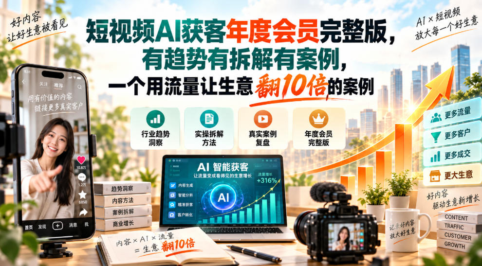 短视频AI获客年度会员完整版,有趋势有拆解有案例,一个用流量让生意翻10倍的案例-御文网