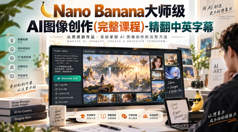 【无水印】Nano Banana大师级AI图像创作(完整课程)-精翻中英字幕-御文网