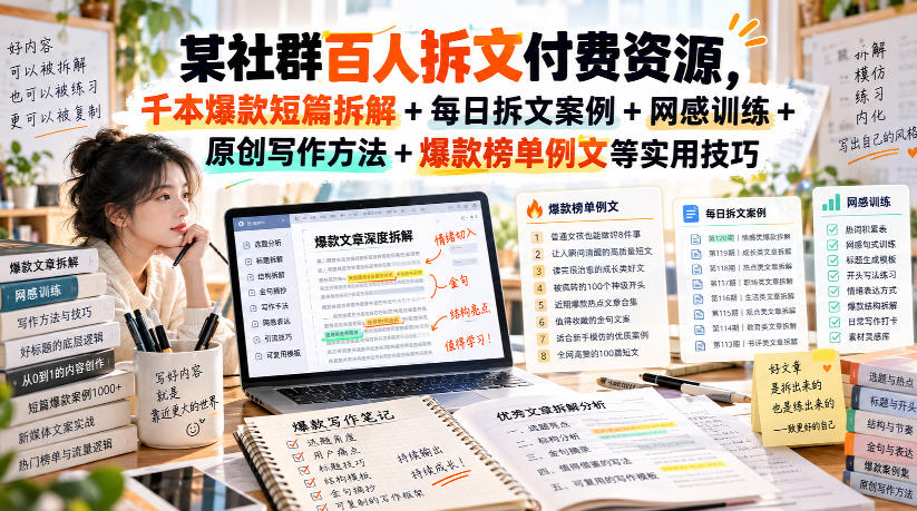 某社群百人拆文付费资源，千本爆款短篇拆解+每日拆文案例+网感训练+原创写作方法+爆款榜单例文等实用技巧(持续更新)-御文网