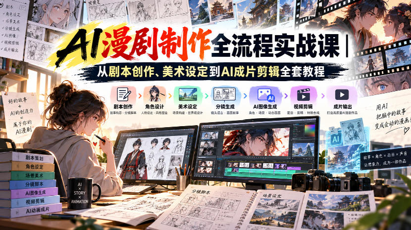 AI漫剧制作全流程实战课|从剧本创作、美术设定到AI成片剪辑全套教程-御文网