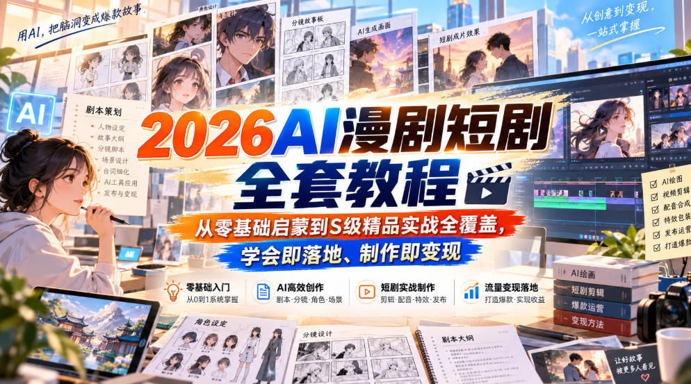 2026AI漫剧短剧全套教程,从零基础启蒙到S级精品实战全覆盖,学会即落地、制作即变现-御文网