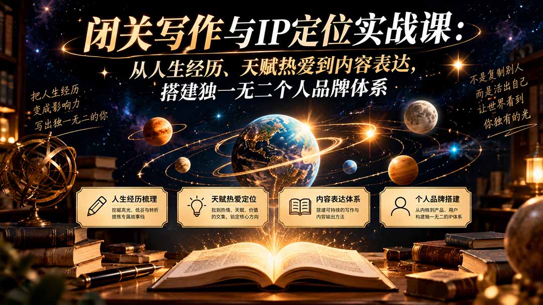 闭关写作与IP定位实战课：从人生经历、天赋热爱到内容表达，搭建独一无二个人品牌体系-御文网