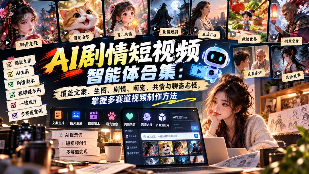 【无水印】AI剧情短视频智能体合集:覆盖文案、生图、剧情、萌宠、共情与聊斋志怪,掌握多赛道视频制作方法-御文网