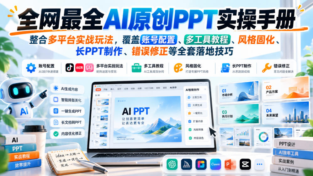 全网最全AI原创PPT实操手册,整合多平台实战玩法,覆盖账号配置、多工具教程、风格固化、长PPT制作、错误修正等全套落地技巧-御文网