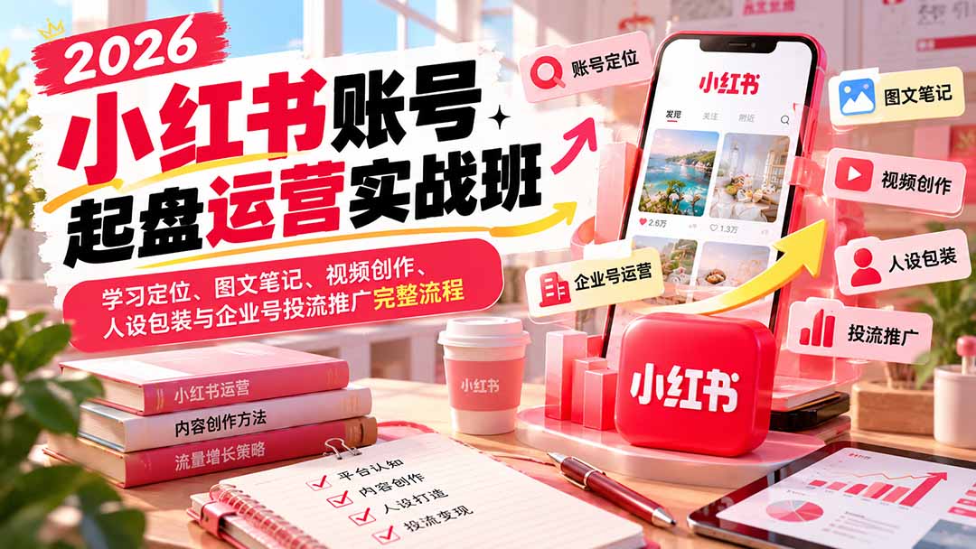 2026小红书账号起盘运营实战班：学习定位、图文笔记、视频创作、人设包装与企业号投流推广完整流程-御文网