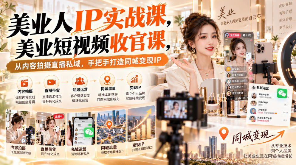 【无水印】美业人IP实战课，美业短视频收官课，从内容拍摄直播私域，手把手打造同城变现IP-御文网