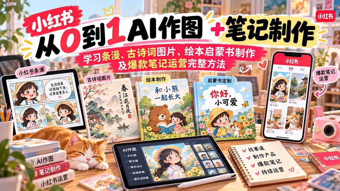 2026小红书AI内容创作从0到1：学习条漫、古诗词图片、绘本启蒙书制作及爆款笔记运营完整方法-御文网