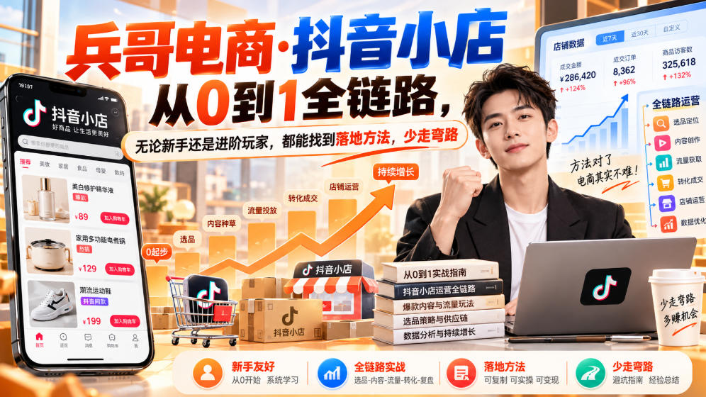 【无水印】兵哥电商·抖音小店从0到1全链路,无论新手还是进阶玩家,都能找到落地方法,少走弯路(更新9月)-御文网