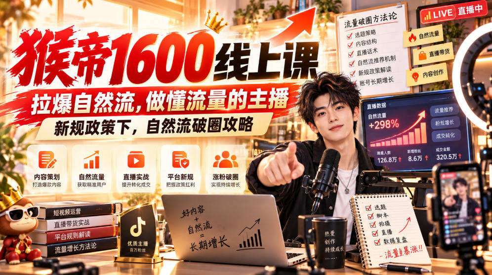 猴帝1600线上课，拉爆自然流，做懂流量的主播，新规政策下，自然流破圈攻略【更新260926】-御文网