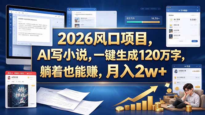 2026 风口项目，AI 写小说，一键生成 120 万字，躺着也能赚，月入 2w +-御文网