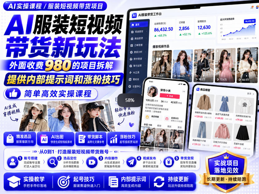 外面收费980AI快手带货系统课程,内部课程首次外放,操作简单高效,一分钟一条爆款视频-御文网
