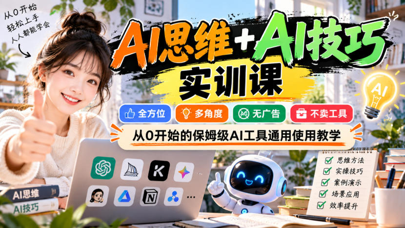 【无水印】AI思维+AI技巧实训课,全方位、多角度、无广告、不卖工具,从0开始的保姆级AI工具通用使用教学-御文网