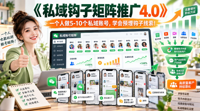 【无水印】《私域钩子矩阵推广4.0》一个人做5-10个私域账号,学会预埋钩子线索!-御文网
