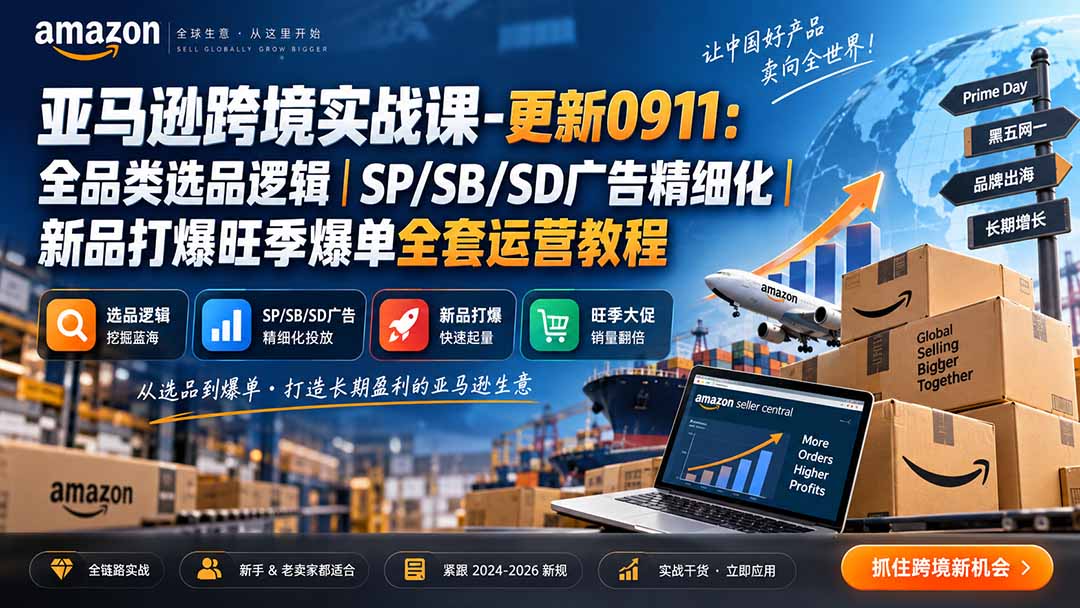 skyla亚马逊跨境实战课-更新0927:全品类选品逻辑|SP/SB/SD广告精细化|新品打爆旺季爆单全套运营教程-御文网
