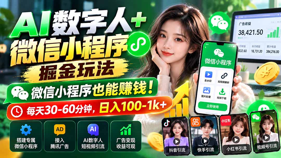 AI数字人+微信小程序掘金玩法：微信小程序也能赚钱！每天30-60分钟，日入100-1k+-御文网