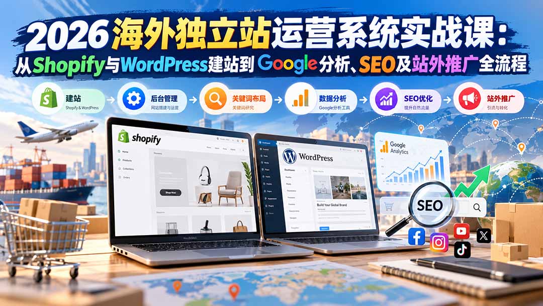 2026海外独立站运营系统实战课：从Shopify与WordPress建站到Google分析、SEO及站外推广全流程-御文网