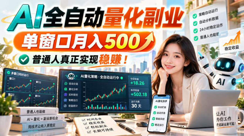 AI全自动量化副业，单窗口月入500，普通人真正实现稳賺！【揭秘】-御文网