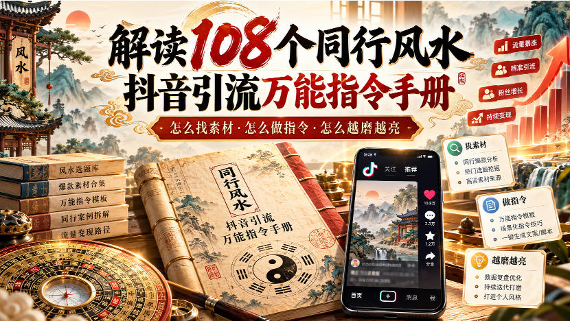 解读108个同行风水抖音引流万能指令手册，怎么找素材·怎么做指令·怎么越磨越亮【文档】-御文网