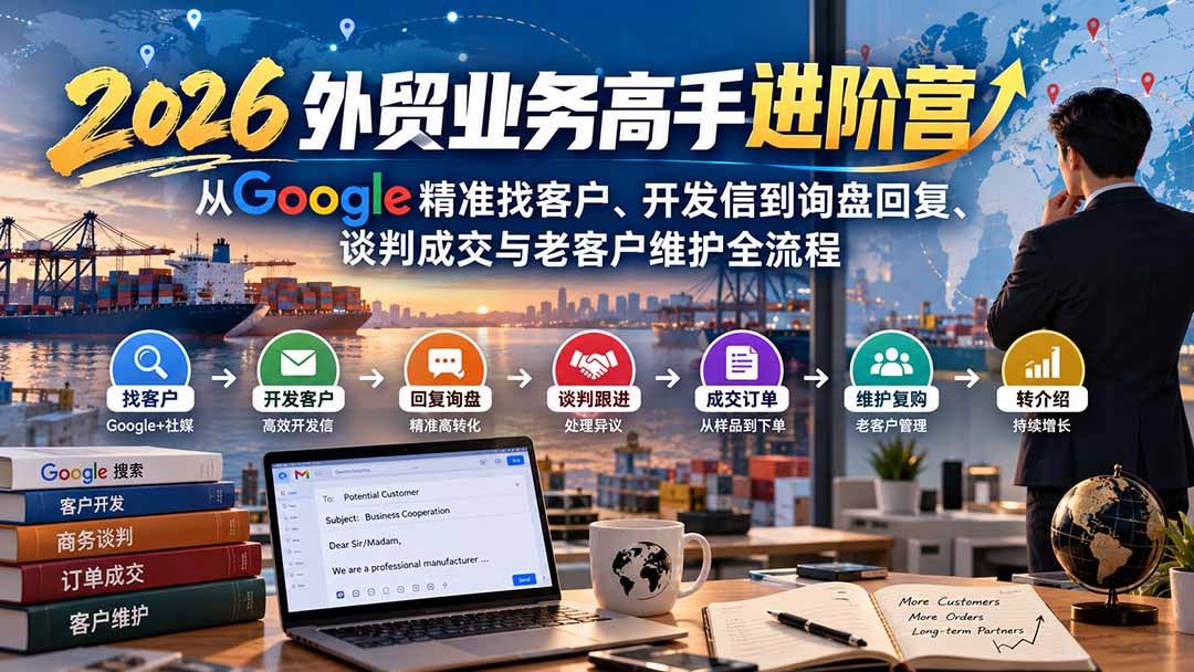 2026外贸业务高手进阶营：从Google精准找客户、开发信到询盘回复、谈判成交与老客户维护全流程-御文网