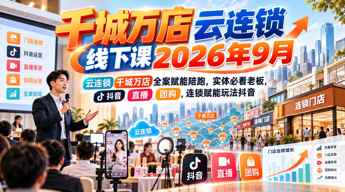 千城万店云连锁线下课2026年9月,云连锁千城万店全案赋能陪跑,实体必看老板,抖音,直播,团购,连锁赋能玩法抖音-御文网