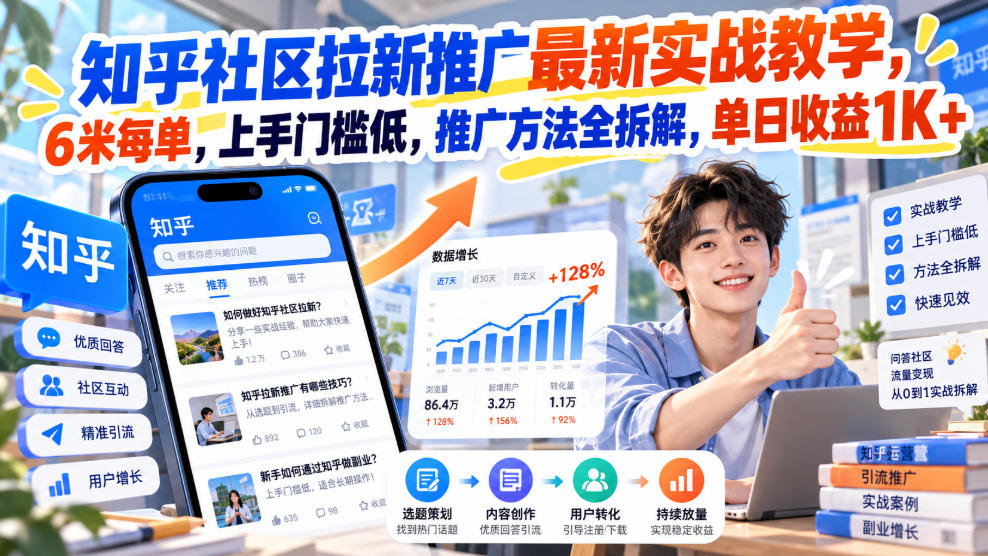 知乎社区拉新推广最新实战教学,6米每单,上手门槛低,推广方法全拆解,单日收益1K+!(更新0930)-御文网