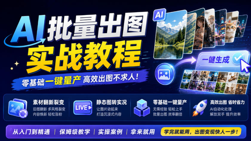 AI批量出图实战教程，素材翻新裂变，静态图转实况，零基础一键量产-御文网