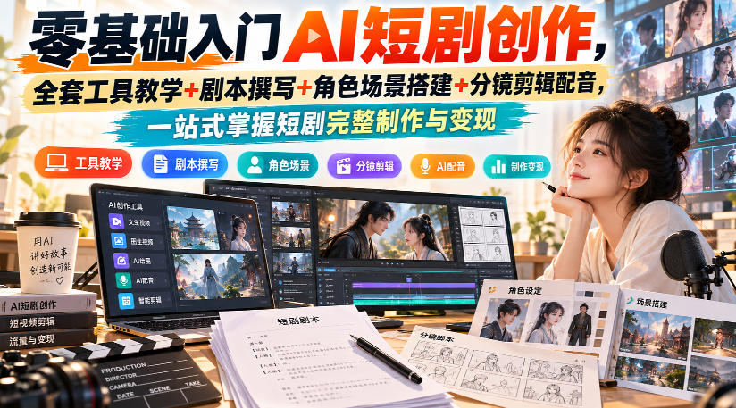 零基础入门AI短剧创作,全套工具教学+剧本撰写+角色场景搭建+分镜剪辑配音,一站式掌握短剧完整制作与变现-御文网