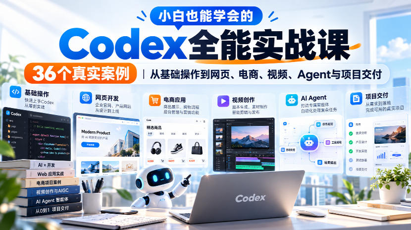 小白也能学会的Codex全能实战课｜36个真实案例，从基础操作到网页、电商、视频、Agent与项目交付-御文网
