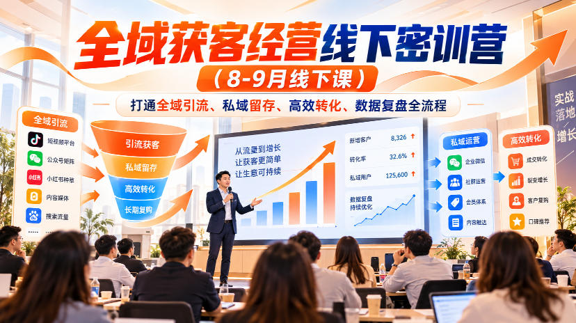 全域获客经营线下密训营(8-9月线下课)，打通全域引流、私域留存、高效转化、数据复盘全流程-御文网