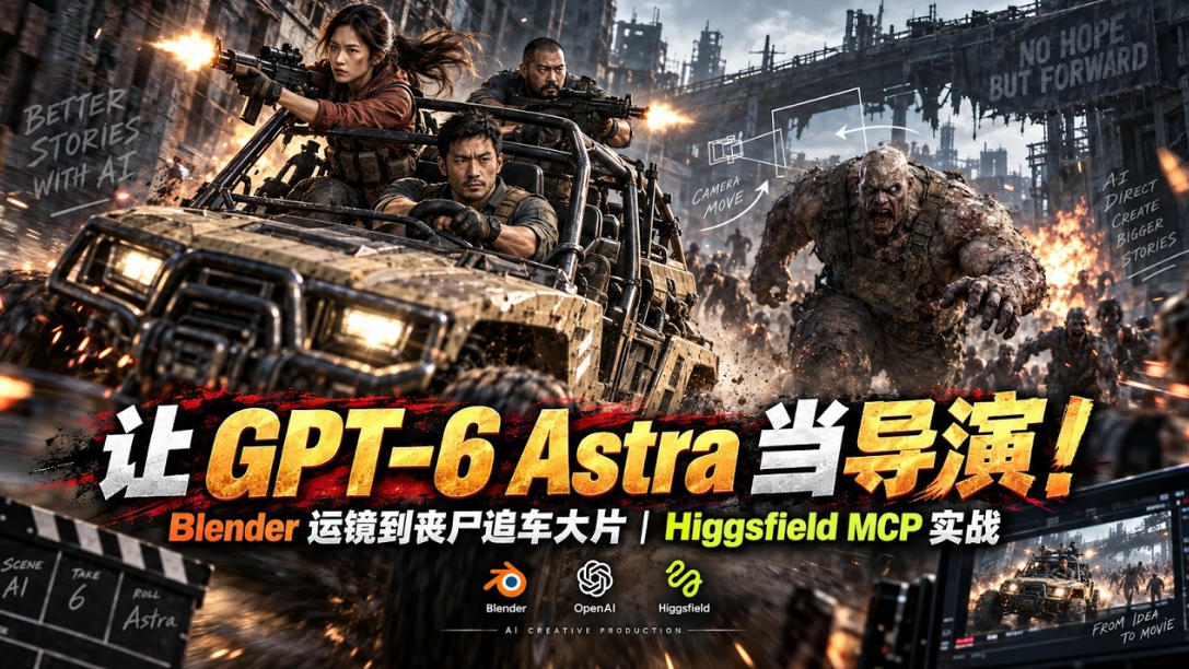让GPT-6 Astra当导演!Blender运镜到丧尸追车大片|Higgsfield MCP实战-御文网