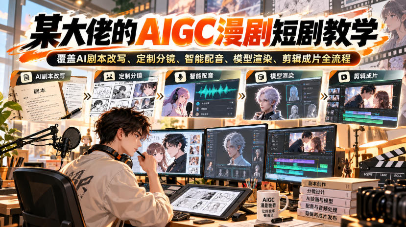 某大佬的AIGC漫剧短剧教学，覆盖AI剧本改写、定制分镜、智能配音、模型渲染、剪辑成片全流程-御文网