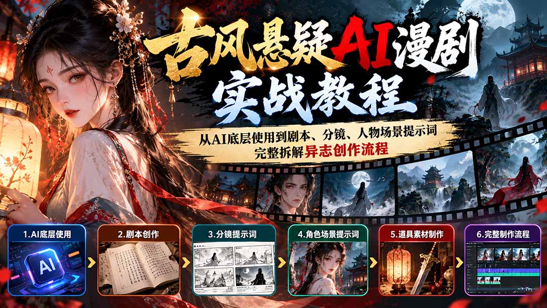 古风悬疑AI漫剧实战教程:从AI底层使用到剧本、分镜、人物场景提示词,完整拆解异志创作流程-御文网