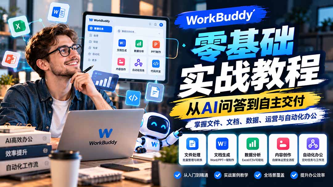 WorkBuddy零基础实战教程:从AI问答到自主交付,掌握文件、文档、数据、运营与自动化办公-御文网