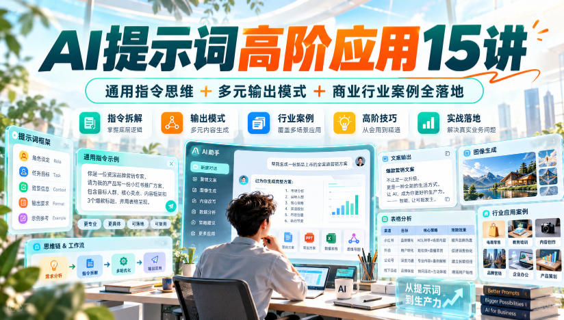AI提示词高阶应用15讲｜通用指令思维+多元输出模式+商业行业案例全落地-御文网