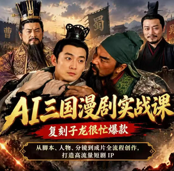 抖音14W粉博主同款AI三国漫剧实战课，复刻子龙很忙爆款，从脚本、人物、分镜到成片全流程创作，打造高流量短剧IP-御文网