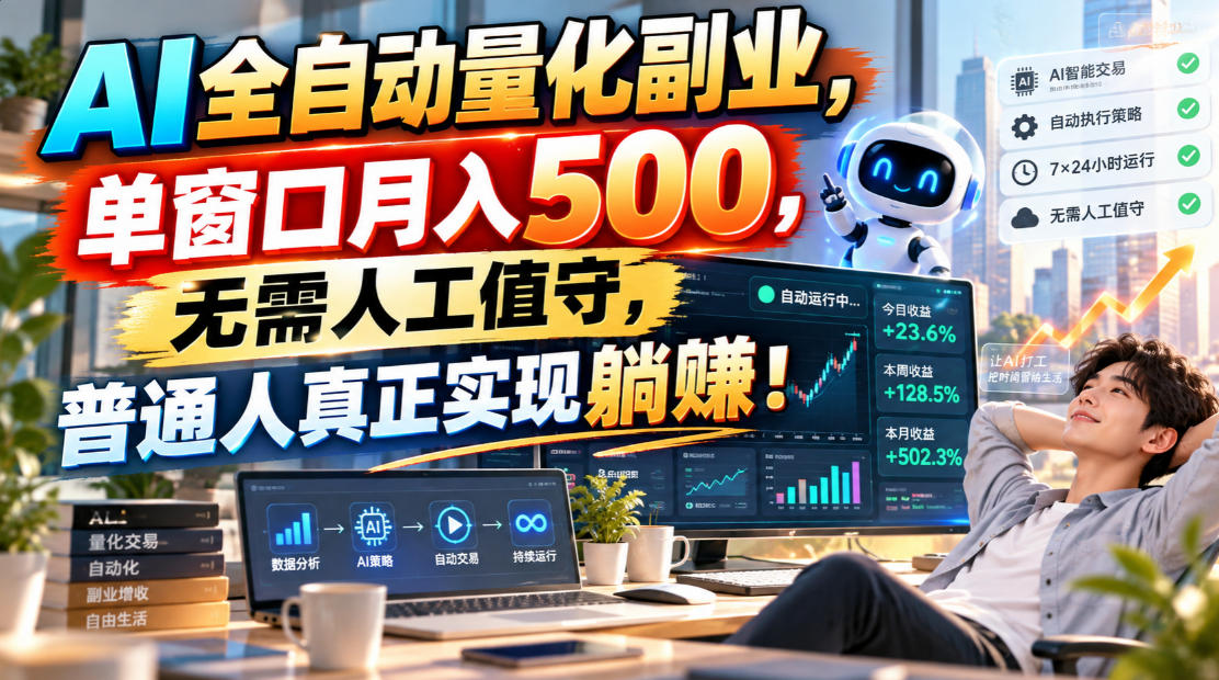 AI全自动量化副业,单窗口月入500,无需人工值守,普通人真正实现躺賺!-御文网
