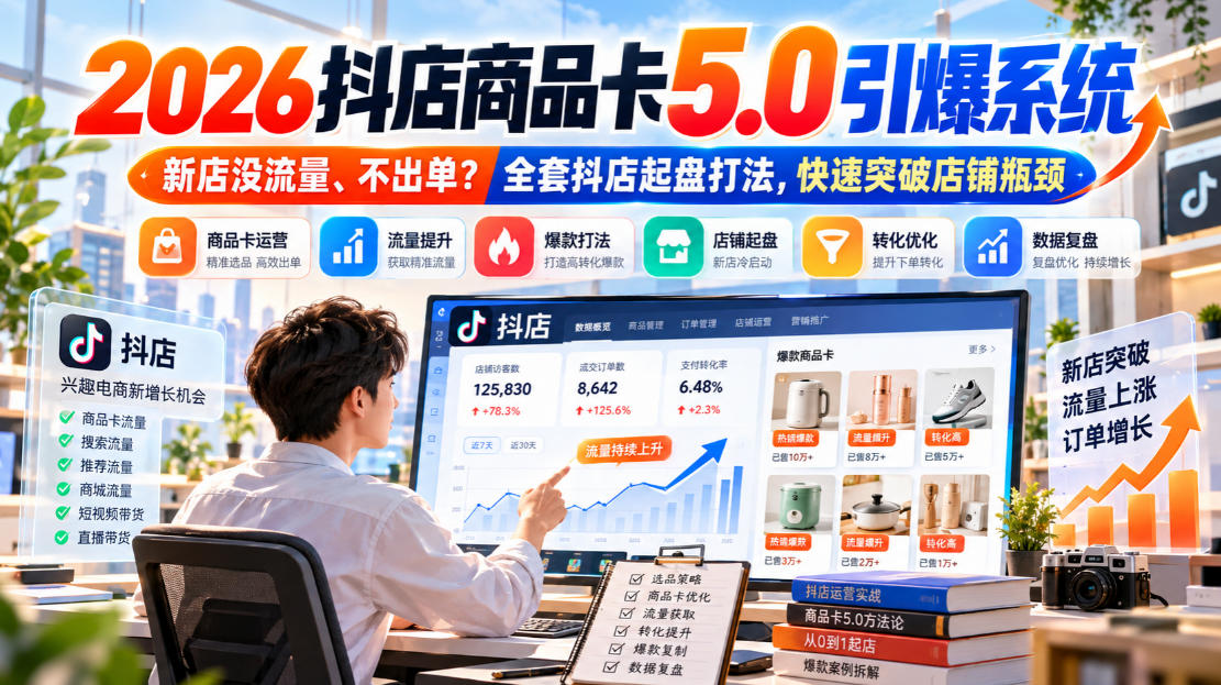2026抖店商品卡5.0引爆店铺流量,新店没流量、不出单?全套抖店起盘打法,快速突破店铺瓶颈-御文网