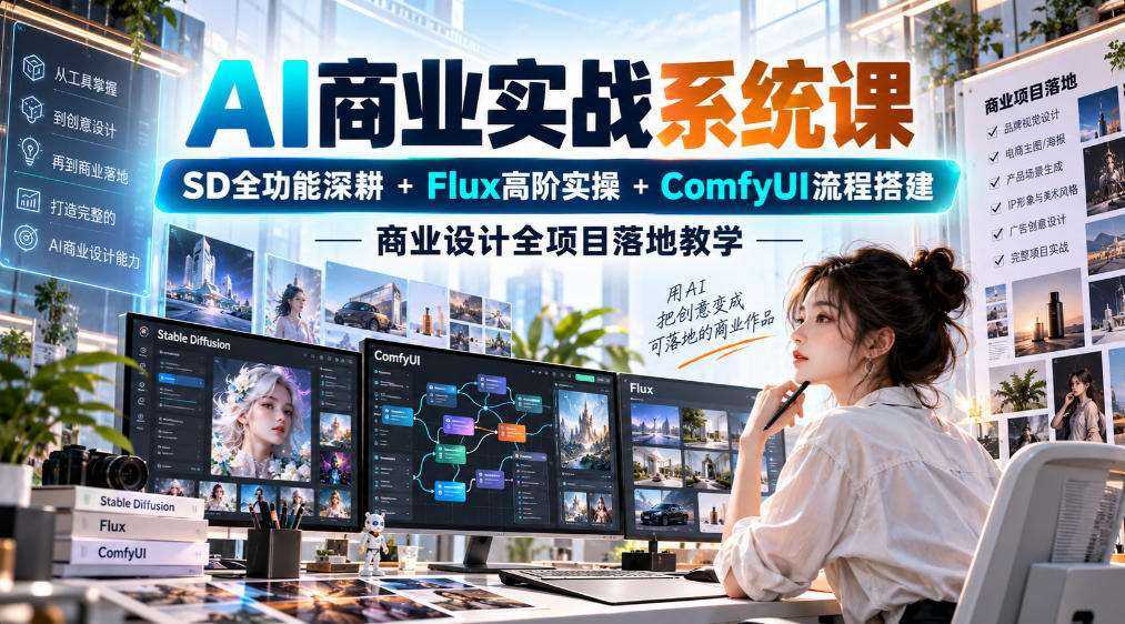 AI商业实战系统课｜SD全功能深耕+Flux高阶实操+Comfyui流程搭建，商业设计全项目落地教学-御文网