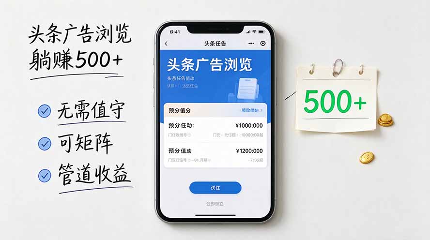 头条广告浏览躺赚500+无需值守,可矩阵并附有管道收益-御文网
