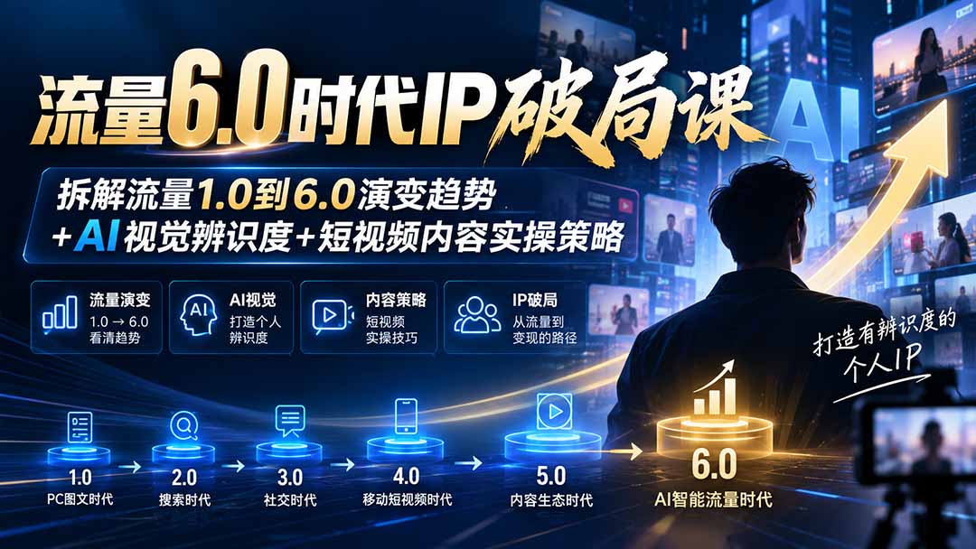 流量6.0时代IP破局课：拆解流量1.0到6.0演变趋势+AI视觉辨识度+短视频内容实操策略-御文网