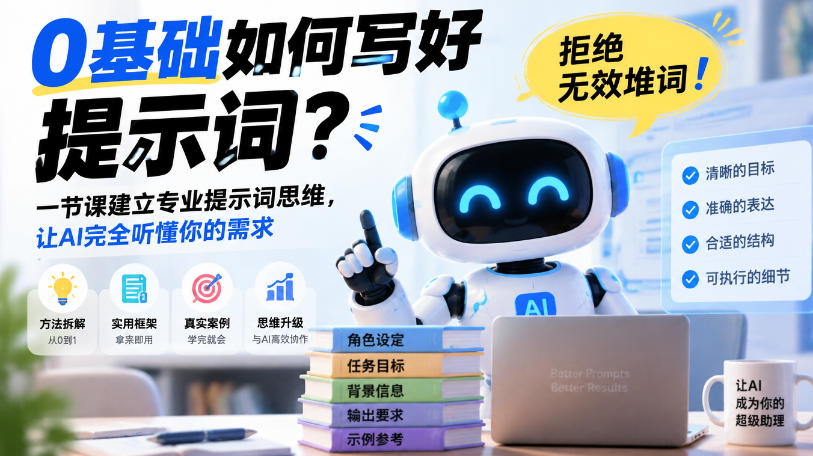 0基础如何写好提示词，拒绝无效堆词！一节课建立专业提示词思维，让AI完全听懂你的需求-御文网